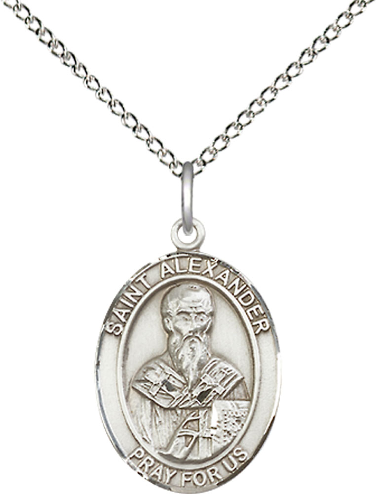 Sterling Silver Saint Alexander Sauli Pendant on a 18 inch Sterling Silver Light Curb chain