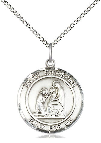 Sterling Silver Saint Catherine of Siena Pendant on a 18 inch Sterling Silver Light Curb chain