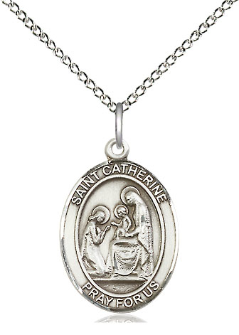 Sterling Silver Saint Catherine of Siena Pendant on a 18 inch Sterling Silver Light Curb chain