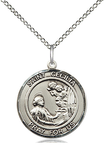 Sterling Silver Saint Cecilia Pendant on a 18 inch Sterling Silver Light Curb chain