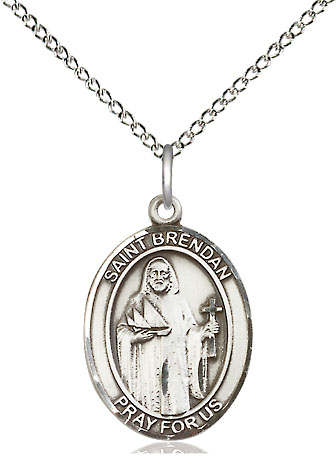 Sterling Silver Saint Brendan the Navigator Pendant on a 18 inch Sterling Silver Light Curb chain