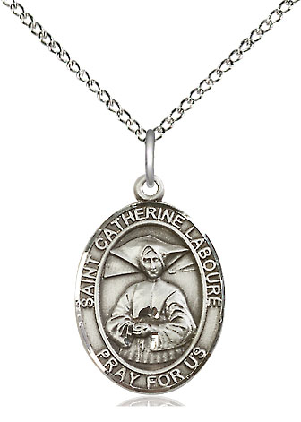 Sterling Silver Saint Catherine Laboure Pendant on a 18 inch Sterling Silver Light Curb chain