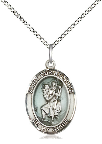 Sterling Silver Saint Christopher Pendant on a 18 inch Sterling Silver Light Curb chain