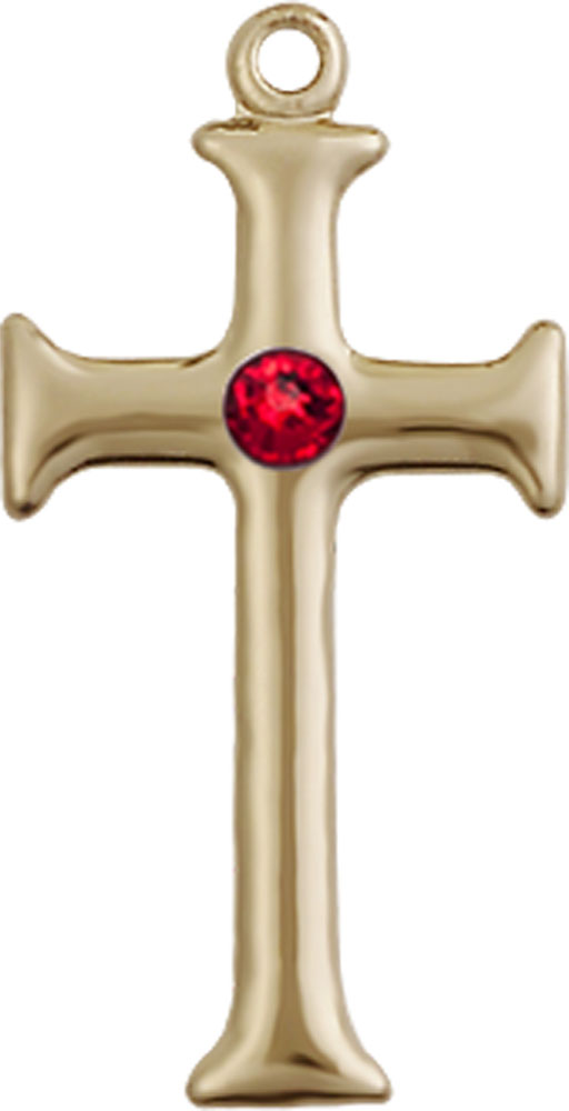 14kt Gold Filled Cross Medal with a 3mm Ruby Swarovski stone