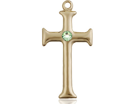 14kt Gold Filled Cross Medal with a 3mm Peridot Swarovski stone