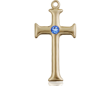 14kt Gold Filled Cross Medal with a 3mm Sapphire Swarovski stone