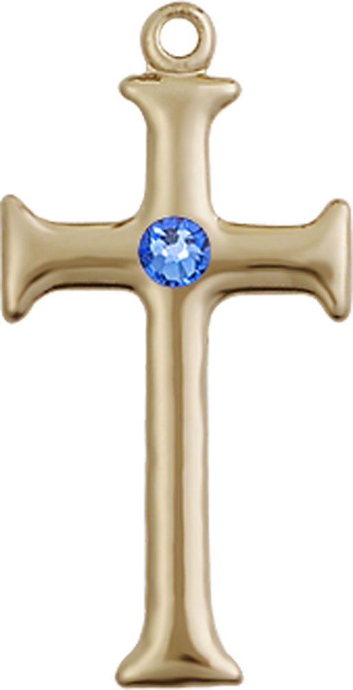 14kt Gold Filled Cross Medal with a 3mm Sapphire Swarovski stone