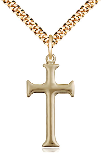 14kt Gold Filled Cross Pendant on a 24 inch Gold Plate Heavy Curb chain