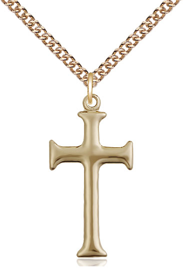 14kt Gold Filled Cross Pendant on a 24 inch Gold Filled Heavy Curb chain