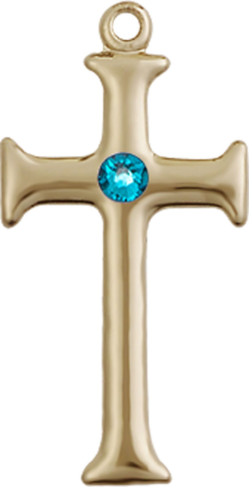 14kt Gold Cross Medal with a 3mm Zircon Swarovski stone
