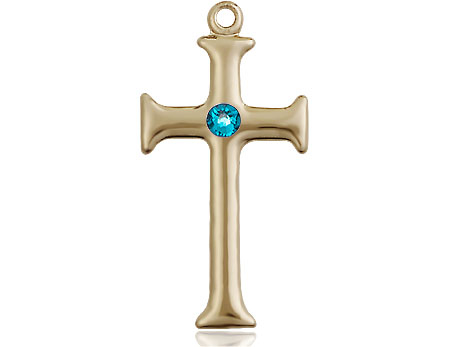 14kt Gold Cross Medal with a 3mm Zircon Swarovski stone