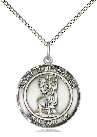 Sterling Silver Saint Christopher Pendant on a 18 inch Sterling Silver Light Curb chain