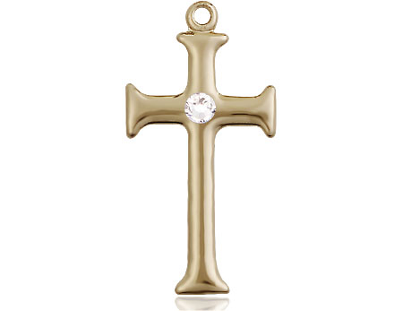 14kt Gold Cross Medal with a 3mm Crystal Swarovski stone