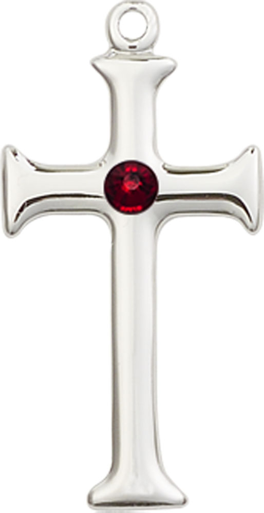 Sterling Silver Cross Medal with a 3mm Garnet Swarovski stone