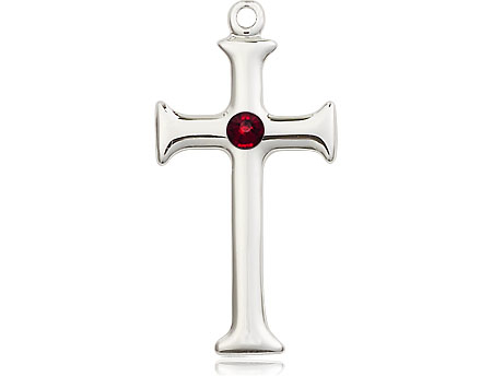 Sterling Silver Cross Medal with a 3mm Garnet Swarovski stone