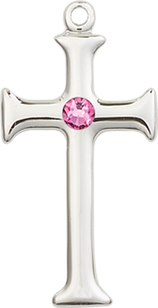 Sterling Silver Cross Medal with a 3mm Rose Swarovski stone