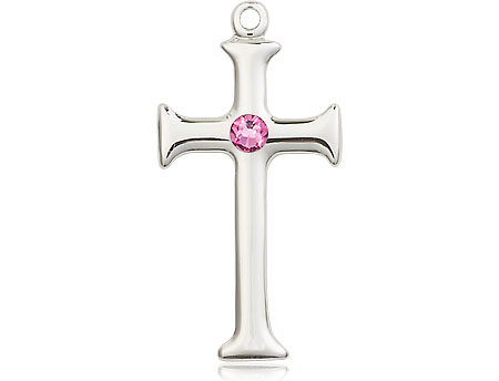 Sterling Silver Cross Medal with a 3mm Rose Swarovski stone