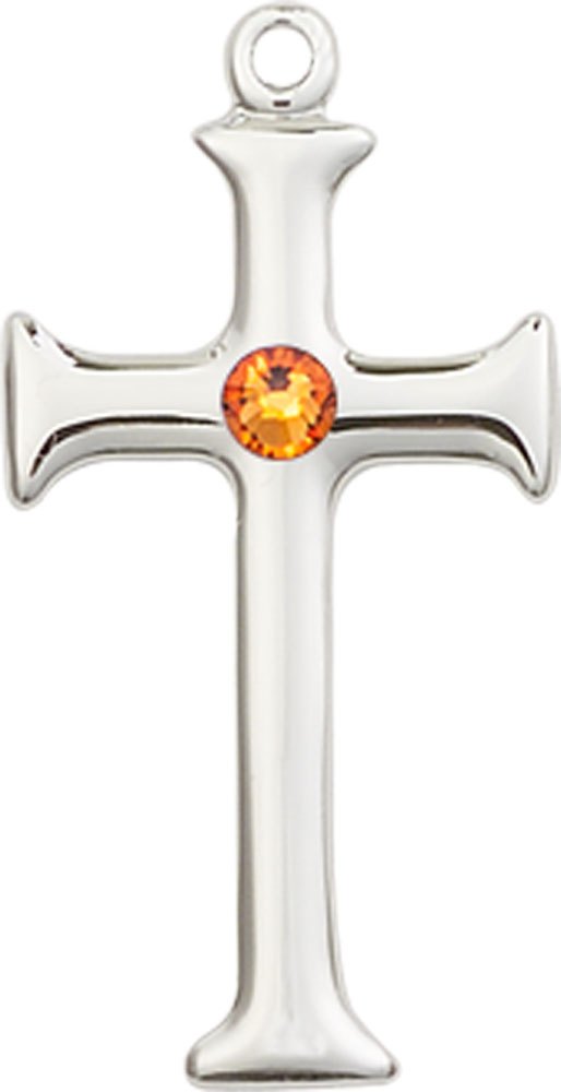 Sterling Silver Cross Medal with a 3mm Topaz Swarovski stone