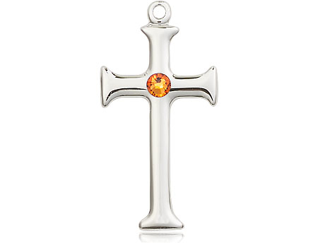 Sterling Silver Cross Medal with a 3mm Topaz Swarovski stone