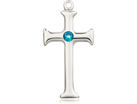 Sterling Silver Cross Medal with a 3mm Zircon Swarovski stone