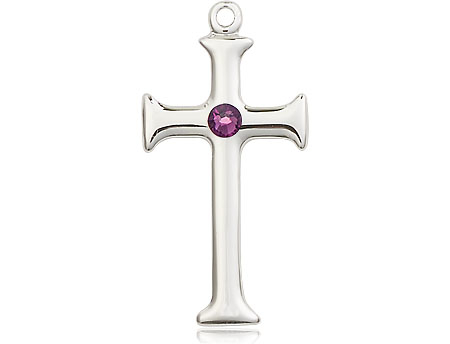 Sterling Silver Cross Medal with a 3mm Amethyst Swarovski stone