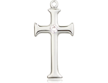 Sterling Silver Cross Medal with a 3mm Crystal Swarovski stone