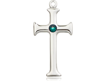 Sterling Silver Cross Medal with a 3mm Emerald Swarovski stone