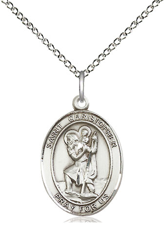 Sterling Silver Saint Christopher Pendant on a 18 inch Sterling Silver Light Curb chain