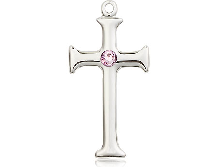 Sterling Silver Cross Medal with a 3mm Light Amethyst Swarovski stone