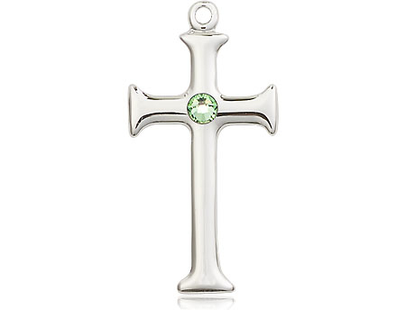 Sterling Silver Cross Medal with a 3mm Peridot Swarovski stone