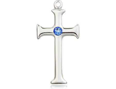 Sterling Silver Cross Medal with a 3mm Sapphire Swarovski stone