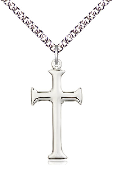 Sterling Silver Cross Pendant on a 24 inch Sterling Silver Heavy Curb chain