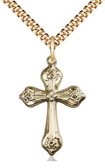 14kt Gold Filled Cross Pendant on a 24 inch Gold Plate Heavy Curb chain