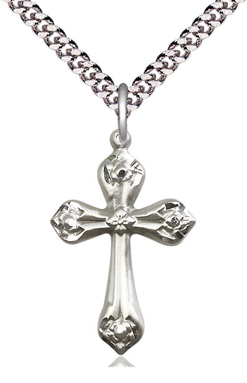 Sterling Silver Cross Pendant on a 24 inch Light Rhodium Heavy Curb chain