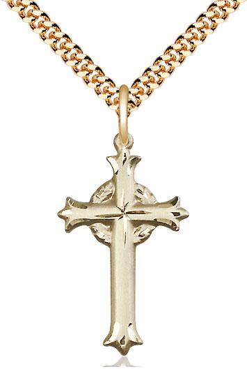 14kt Gold Filled Cross Pendant on a 24 inch Gold Plate Heavy Curb chain