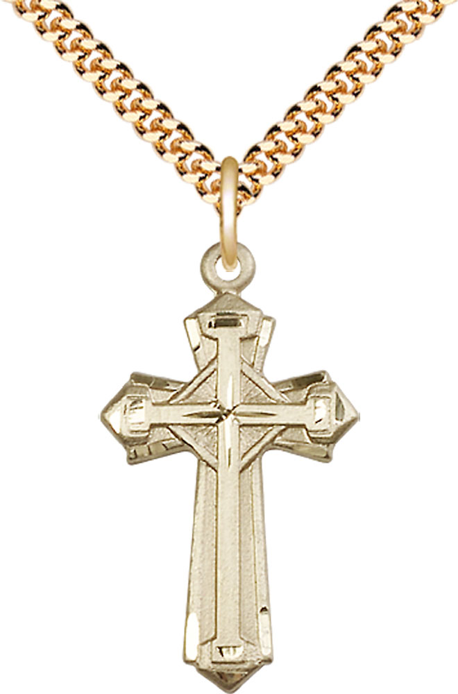 14kt Gold Filled Cross Pendant on a 24 inch Gold Plate Heavy Curb chain