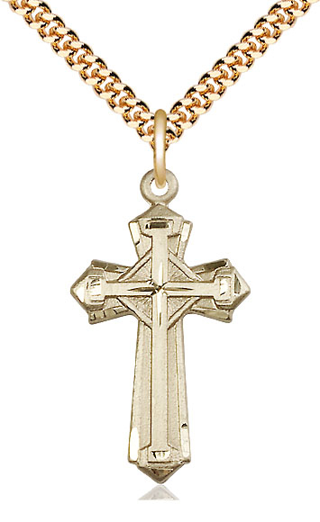 14kt Gold Filled Cross Pendant on a 24 inch Gold Plate Heavy Curb chain