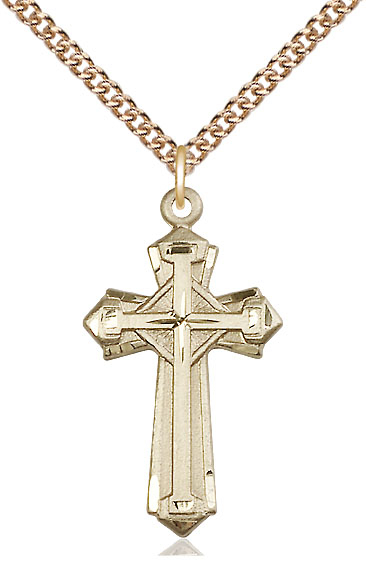 14kt Gold Filled Cross Pendant on a 24 inch Gold Filled Heavy Curb chain