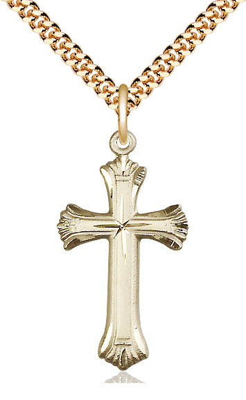 14kt Gold Filled Cross Pendant on a 24 inch Gold Plate Heavy Curb chain