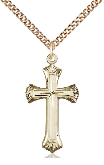 14kt Gold Filled Cross Pendant on a 24 inch Gold Filled Heavy Curb chain