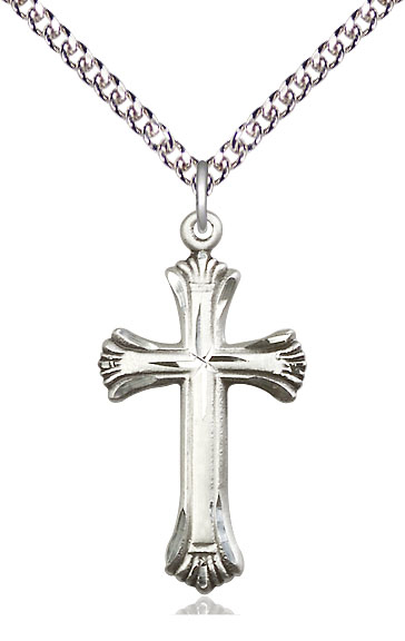 Sterling Silver Cross Pendant on a 24 inch Sterling Silver Heavy Curb chain