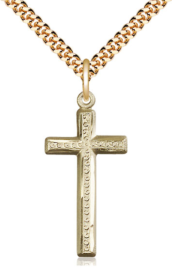 14kt Gold Filled Cross Pendant on a 24 inch Gold Plate Heavy Curb chain