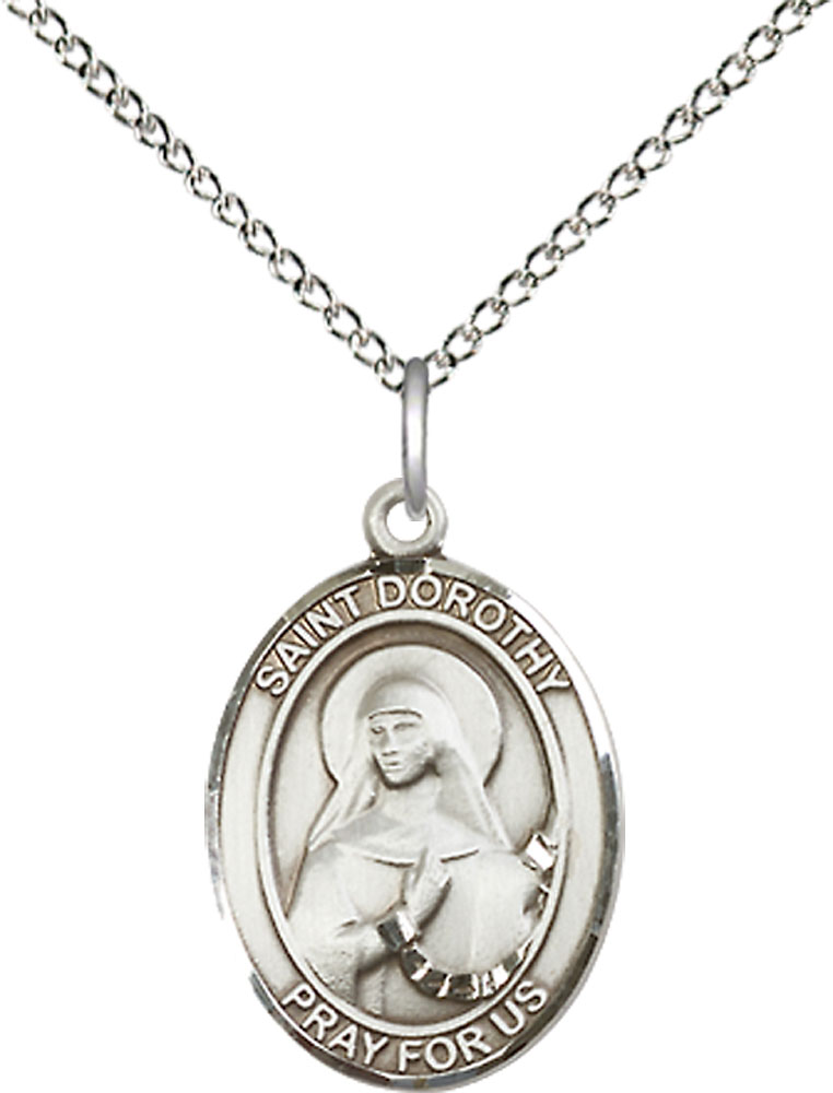 Sterling Silver Saint Dorothy Pendant on a 18 inch Sterling Silver Light Curb chain