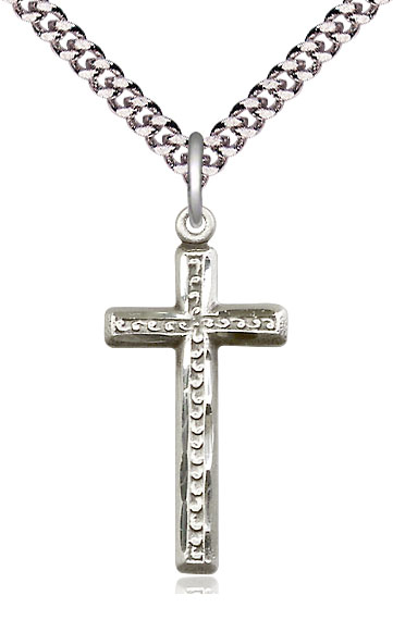 Sterling Silver Cross Pendant on a 24 inch Light Rhodium Heavy Curb chain