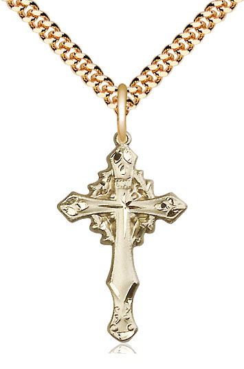 14kt Gold Filled Cross Pendant on a 24 inch Gold Plate Heavy Curb chain