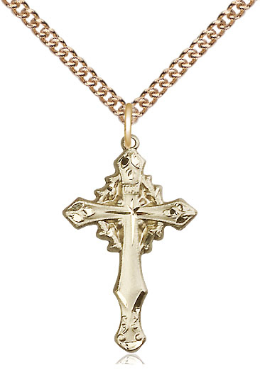 14kt Gold Filled Cross Pendant on a 24 inch Gold Filled Heavy Curb chain