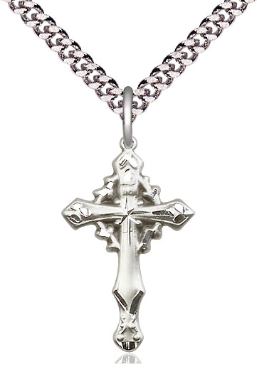 Sterling Silver Cross Pendant on a 24 inch Light Rhodium Heavy Curb chain