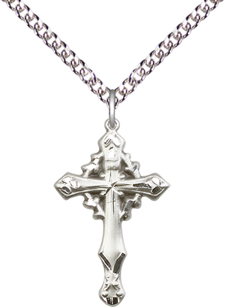Sterling Silver Cross Pendant on a 24 inch Sterling Silver Heavy Curb chain
