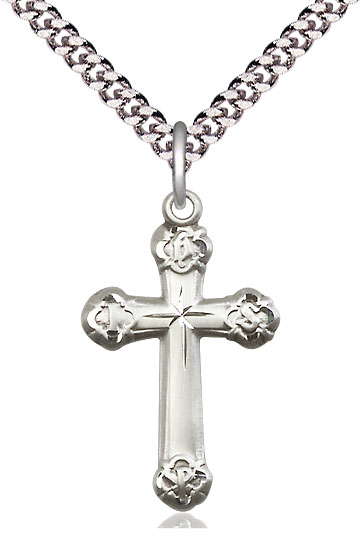 Sterling Silver Cross Pendant on a 24 inch Light Rhodium Heavy Curb chain