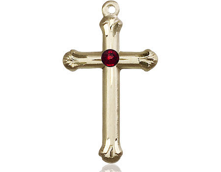 14kt Gold Filled Cross Medal with a 3mm Garnet Swarovski stone